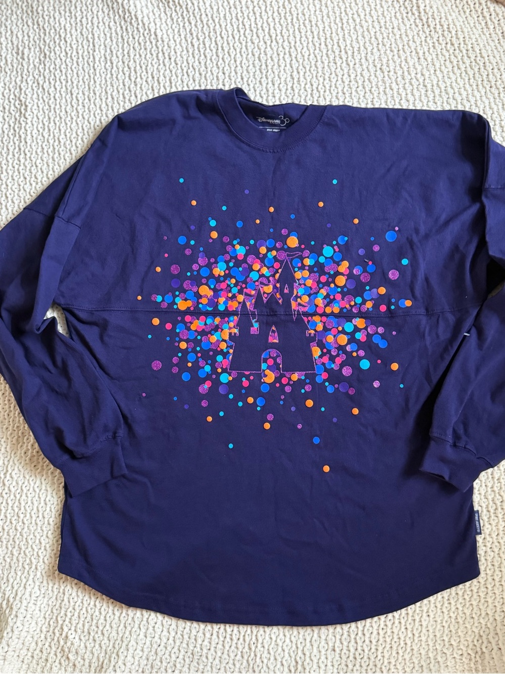 Disney Navy Long-Sleeve Tee with Colorful Castle Dot Graphic DisneyLand Paris